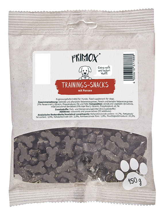 Primox Trainingssnack 150 g im Beutel mit Pansen extra soft, extra lecker Zusammensetzung, Zusatzstoffe, analytische Bestandteile