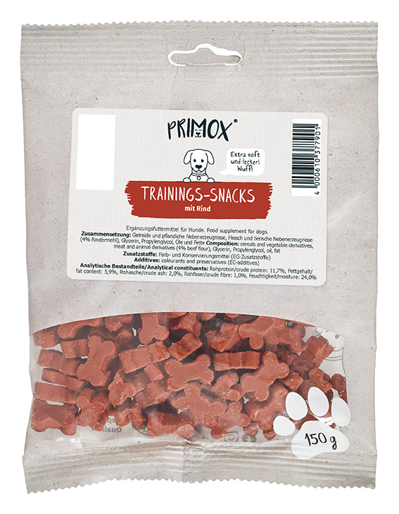 Primox Trainingssnack 150 g mit Rind extra soft, extra lecker Zusammensetzung, Zusatzstoffe und analytische Bestandteile