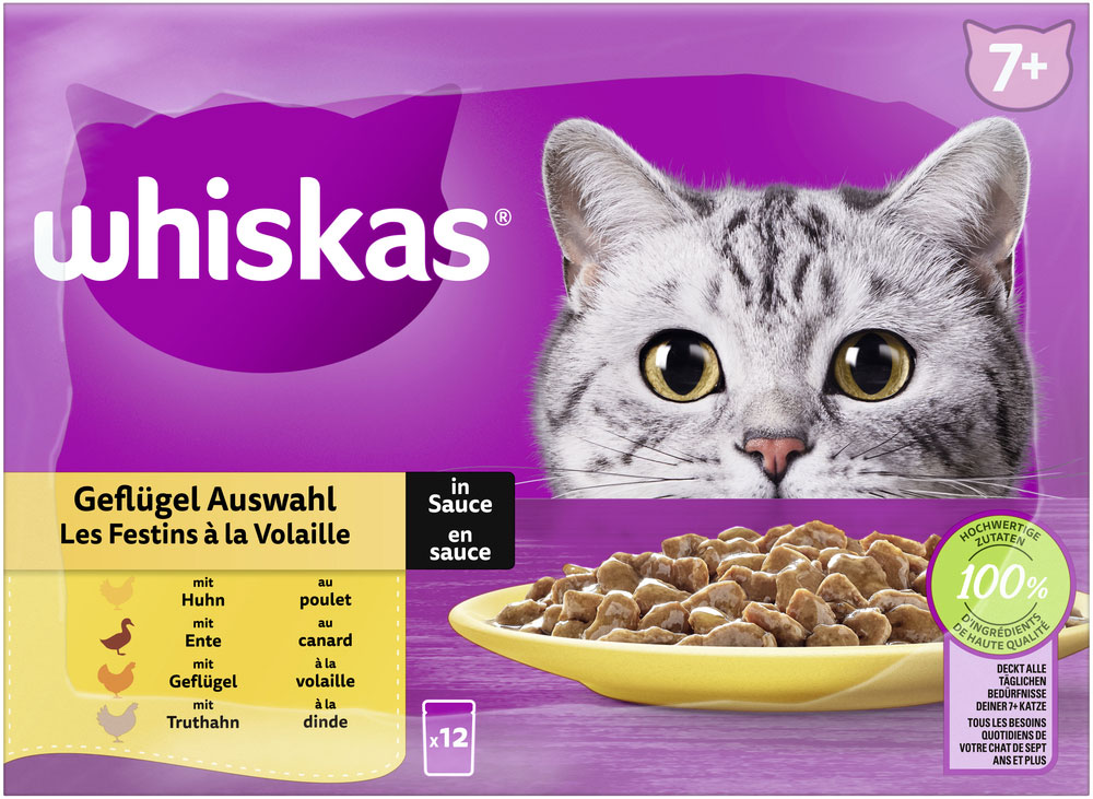 Whiskas - Whiskas Multipack 7+ Geflügel Auswahl in Sauce - 1 x 12X85g - 4