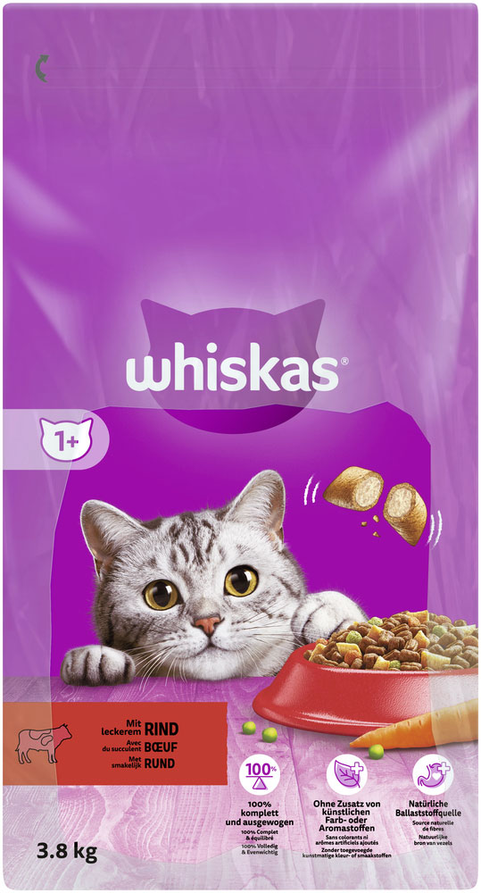 Whiskas - Whiskas Beutel 1+ mit Rind - 1 x 3,8kg - 3