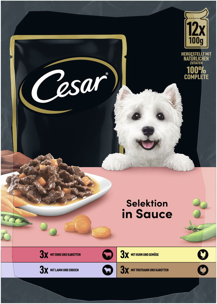 Cesar - Multipack in Sauce mit Fleisch & Gemüse - 1 x 12X100g - 5