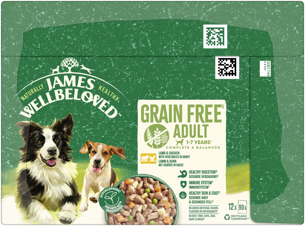 James Wellbeloved - Grain Free Lamm & Huhn mit Gemüse in Sauce - 4 x 12x90g - 4