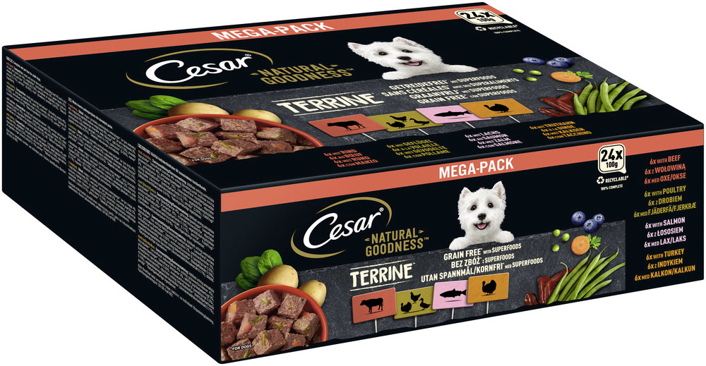 Cesar - Goodness MP Terrine mit Geflügel, Fisch, Rind, getreidefrei - 1 x 24X100g - 2