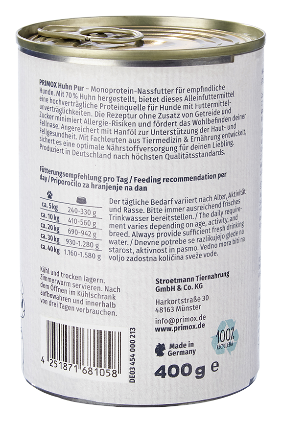 Primox - Hunde Nassfutter Huhn PUR 6 x 400G - 6 x 400g - 7