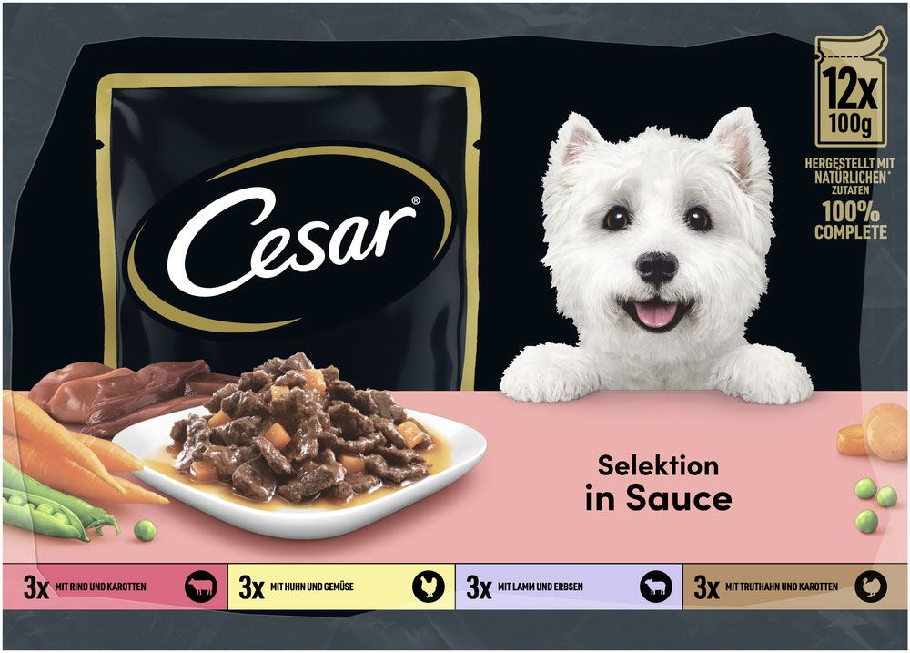 Cesar - Multipack in Sauce mit Fleisch & Gemüse - 1 x 12X100g - 4