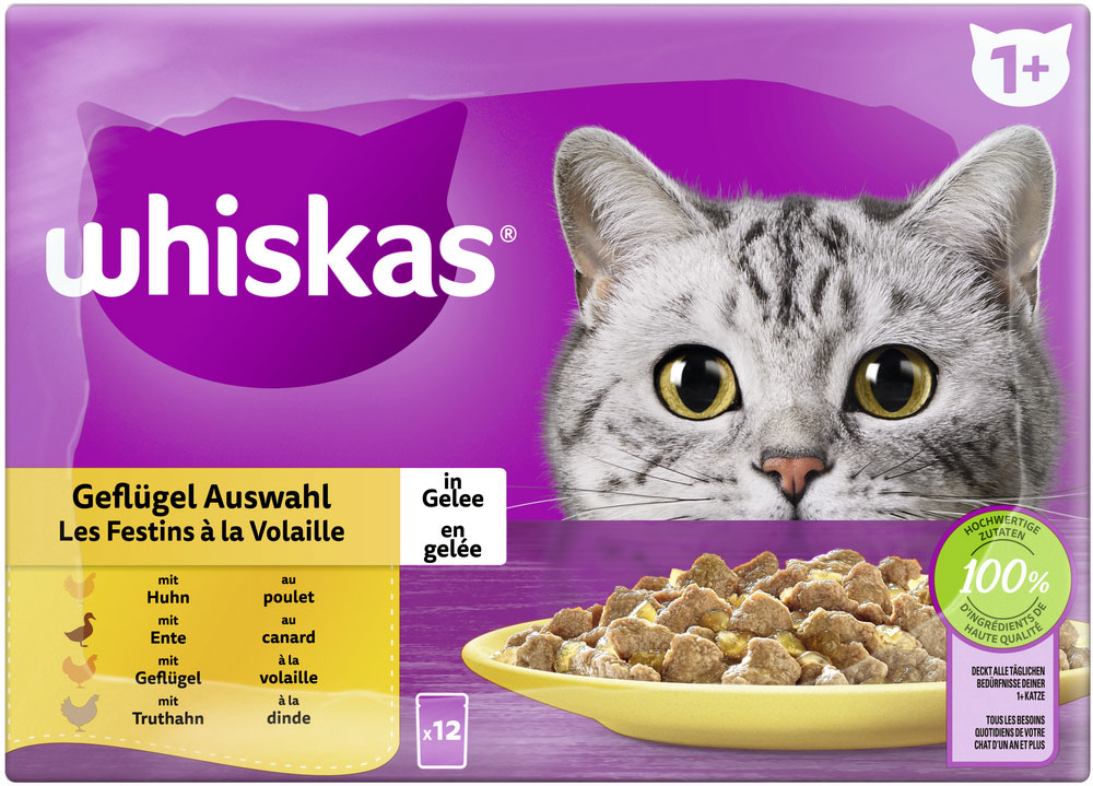 Whiskas - Whiskas Multipack 1+ Geflügel Auswahl in Gelee - 1 x 12X85g - 5