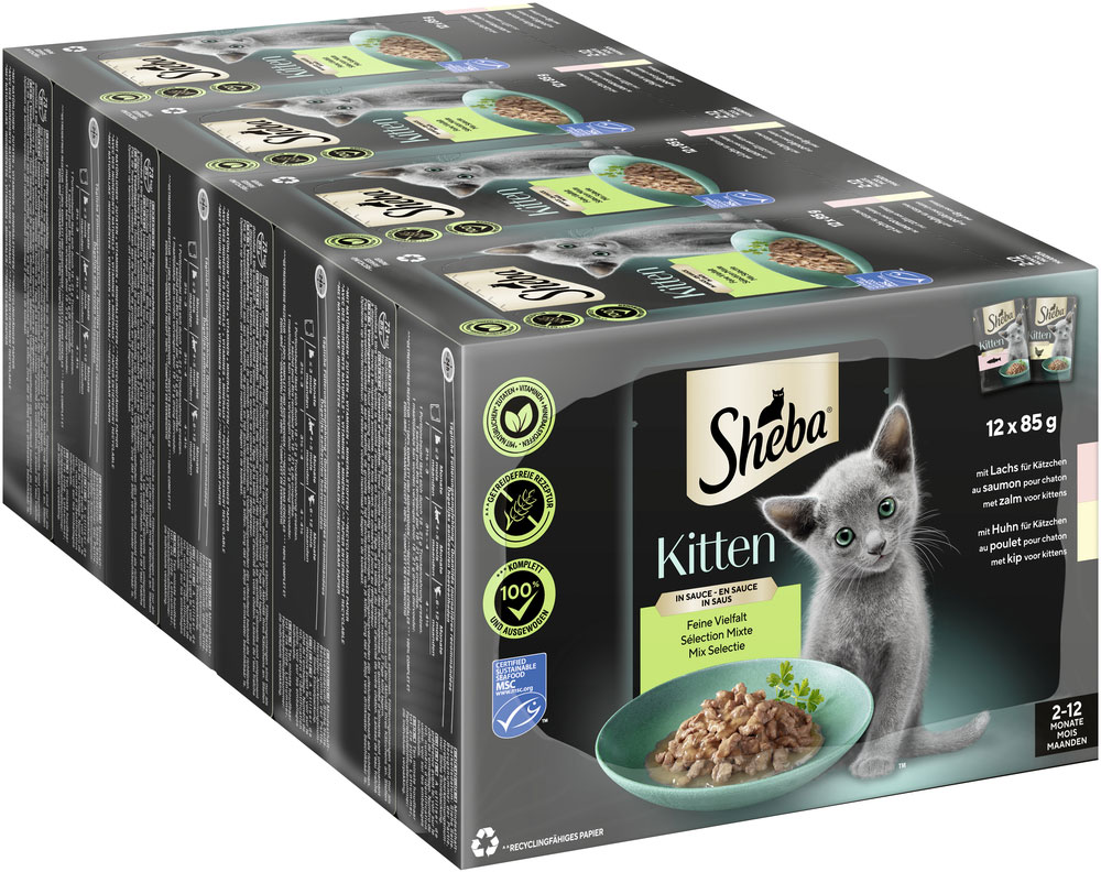 Sheba - Multipack Kitten Feine Vielfalt in Sauce - 4 x 12X85g - 2
