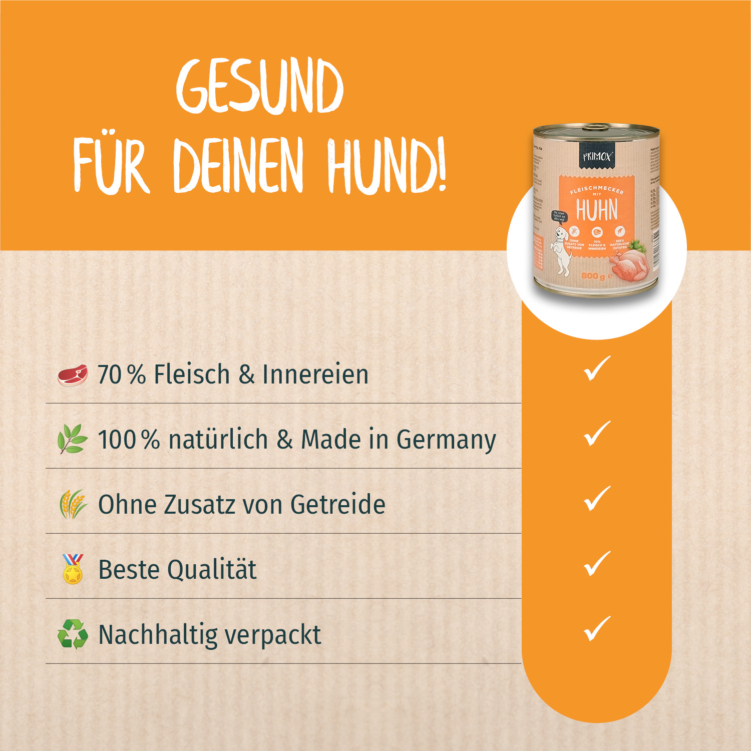 Primox - Hunde Nassfutter mit Huhn 6 x 800g - 6 x 800g - 2
