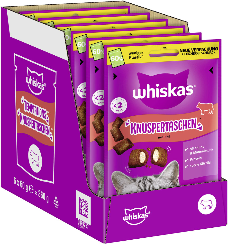Whiskas - Knuspertaschen Rind - 6 x 60g - 2